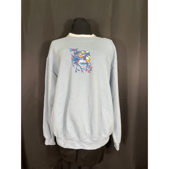 Vintage Day Breeze Holiday Sweatshirt, Chickadees on a holly branch, Plus size - Picture 1 of 7